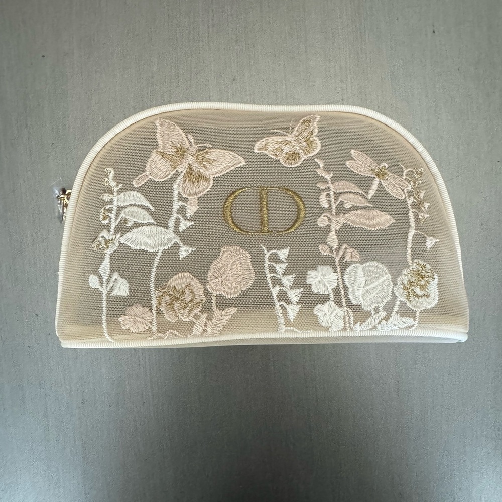 Embroidered Cream Dior makeup Clutch. GWP